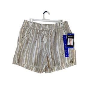 Briggs Linen Blend Striped Pull On Shorts‎ Pockets Beige Large Above Knee Casual